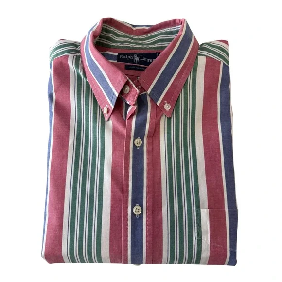 Ralph Lauren Striped Button Down Shirt Men Classic Fit Red Green Blue - Picture 2 of 7
